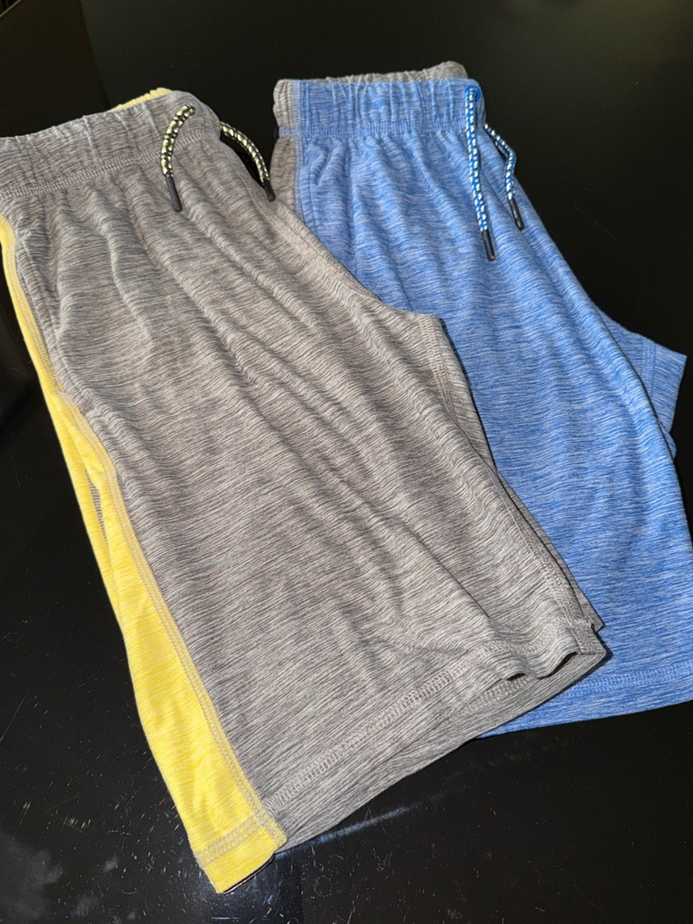 Hanna Andersson Gray & Blue Kids Drawstring Shorts with Yellow Accent